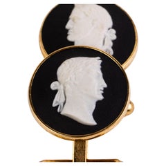 Cameo Caesar & Vespasian Herren Manschettenknöpfe aus schwarzem Jaspisholz von Wedgwood