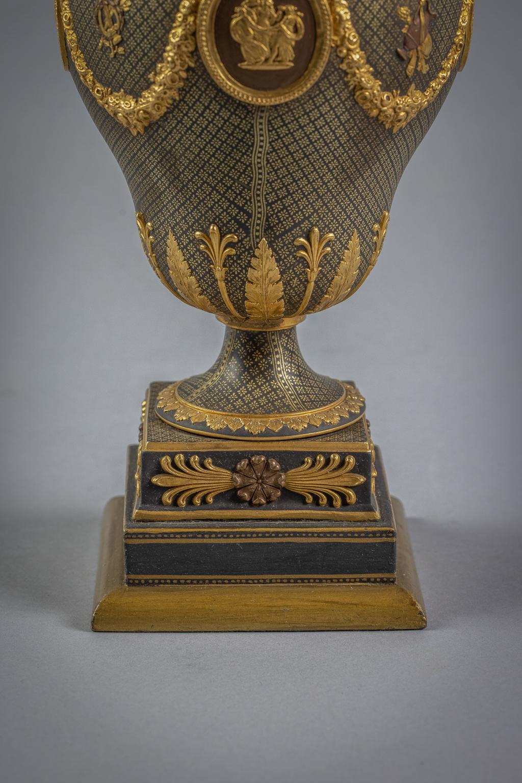 Wedgwood Black Porcelain and Gilt Covered Urn Mounted as Lamp, 19th Century For Sale 2