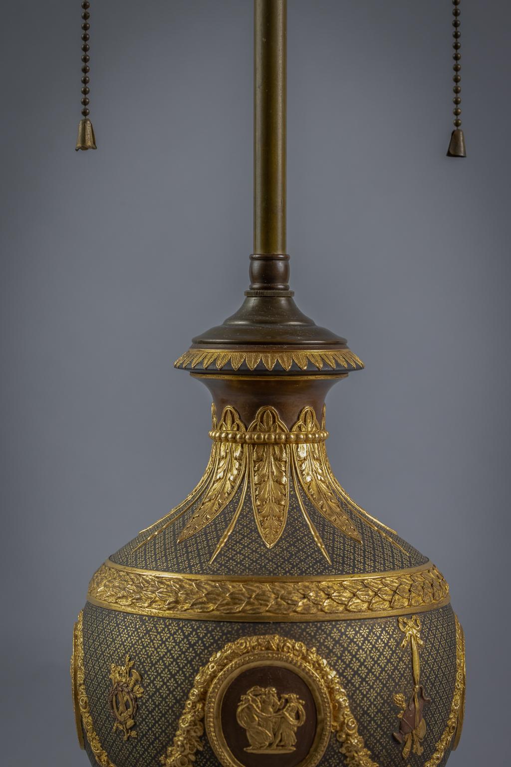Wedgwood Black Porcelain and Gilt Covered Urn Mounted as Lamp, 19th Century For Sale 3