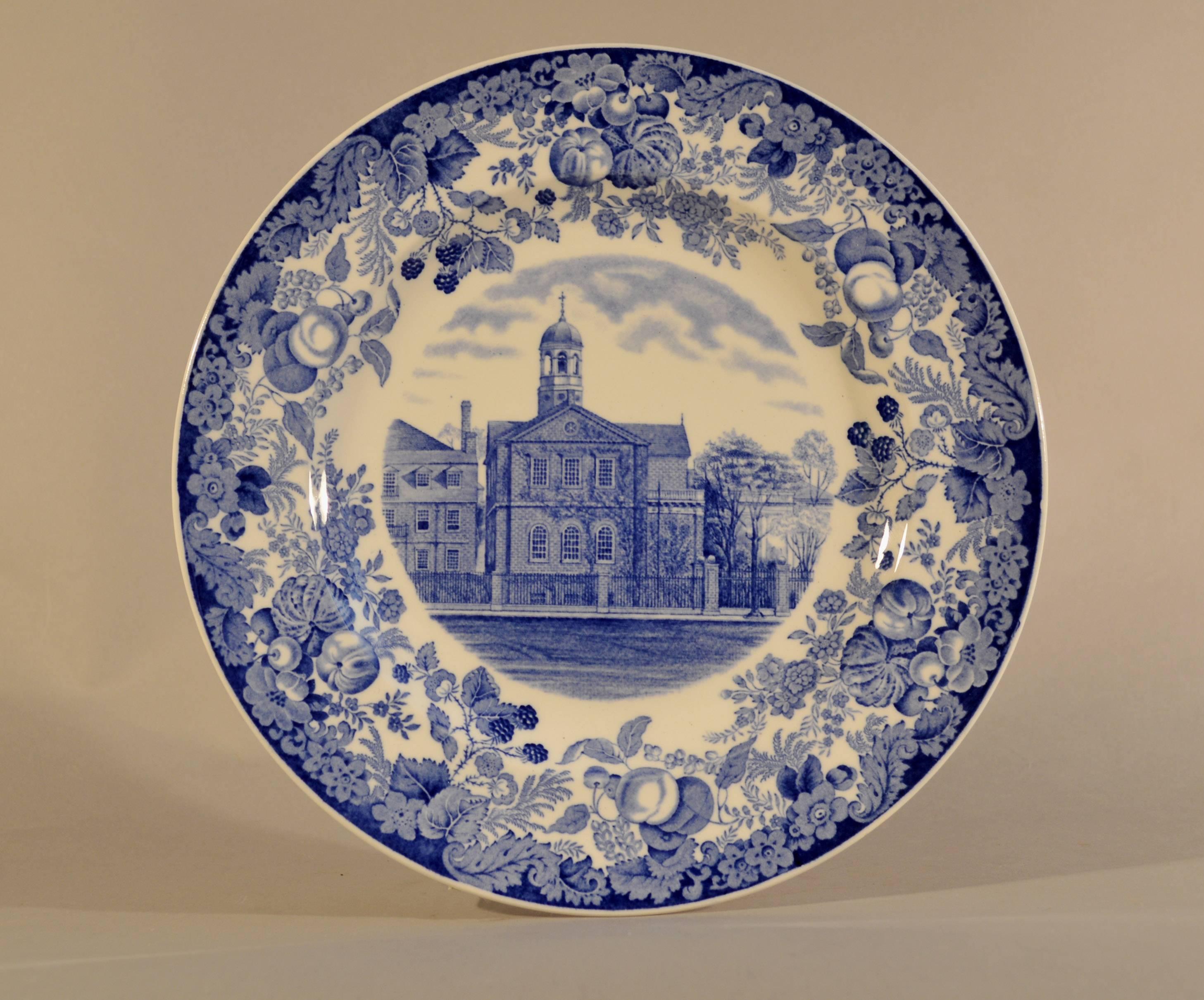 Wedgwood Blue and White Pottery Set of 12 Plates with Harvard Scenes, 1927 3
