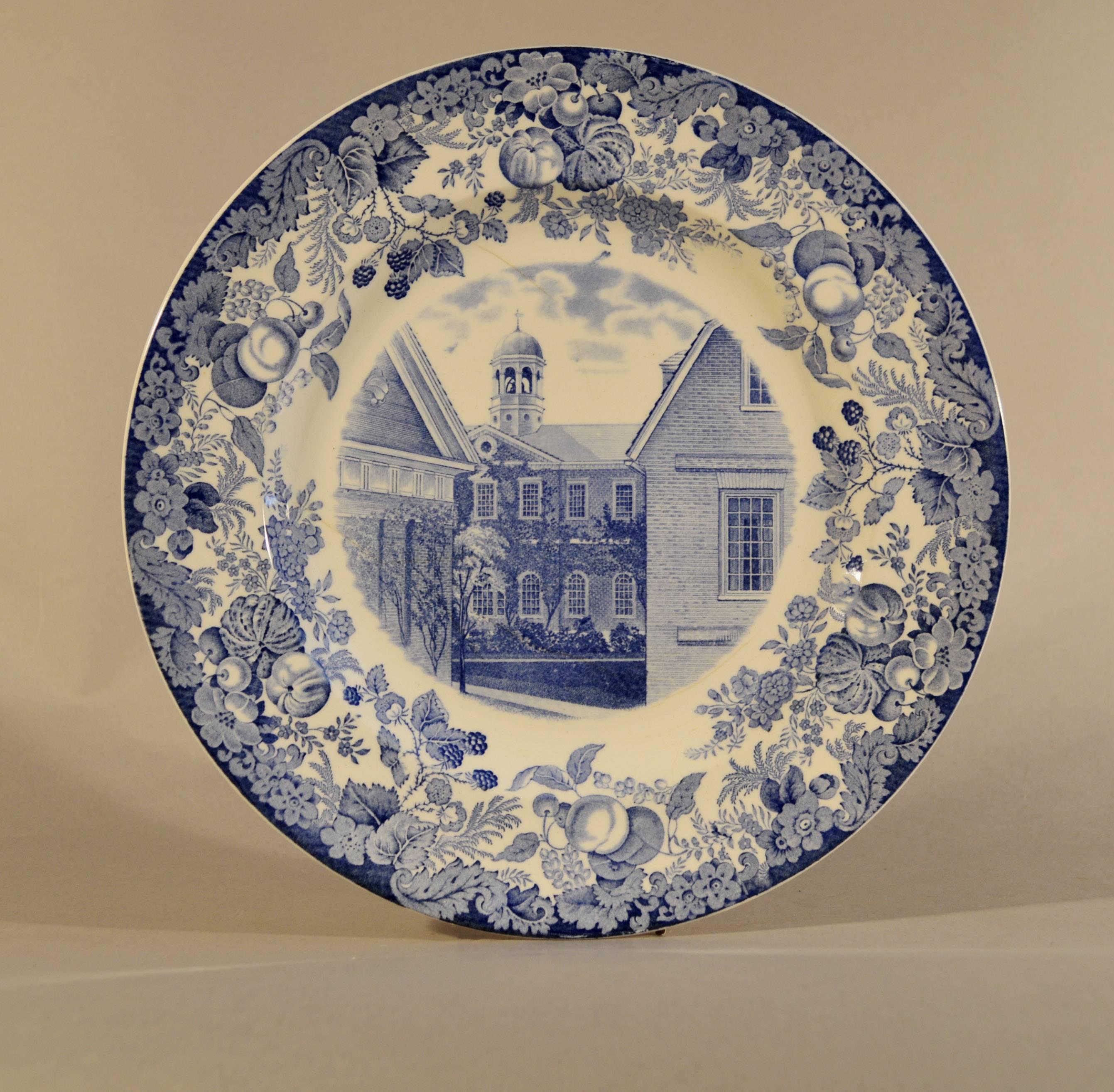 Wedgwood blue and white pottery set of 12 plates with harvard scenes, 
1927.

The series depicts different views of Harvard Univerity-

Holden Chapel
Massachusetts Straus
Memorial Hall
Medical School
Library of the school of Business