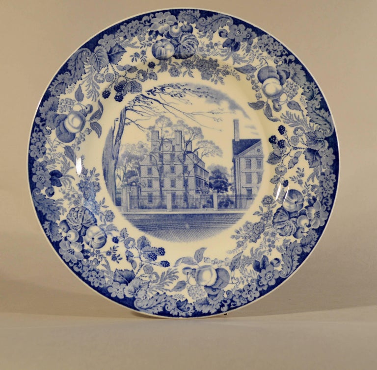Wedgwood Blue and White Pottery Set of 12 Plates with Harvard Scenes