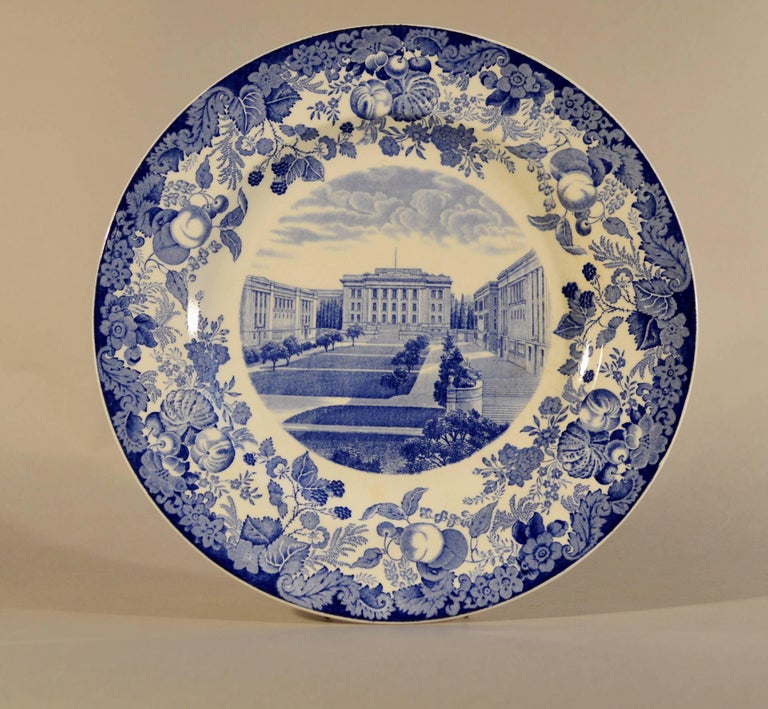 Wedgwood Blue and White Pottery Set of 12 Plates with Harvard Scenes