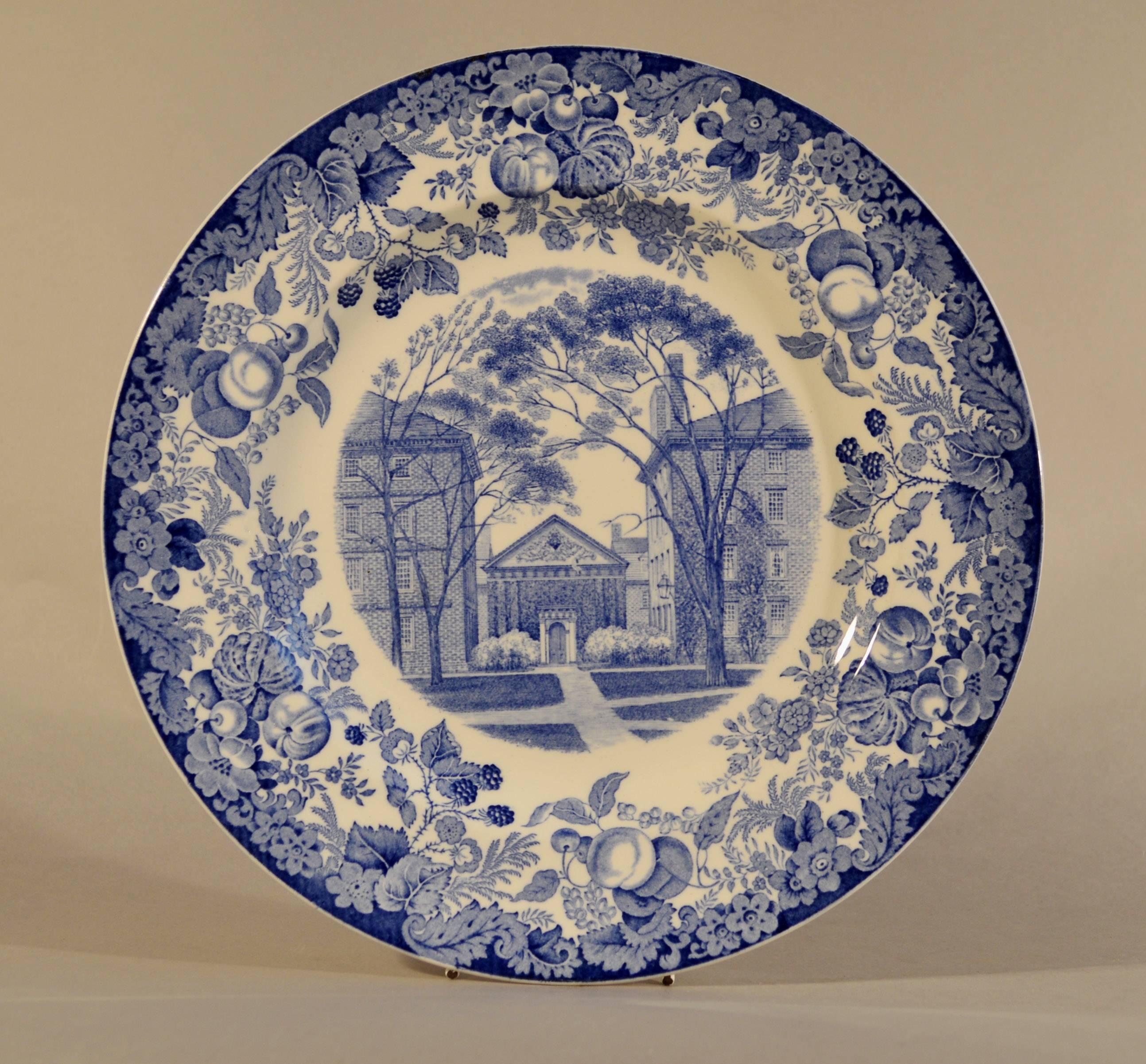 American Wedgwood Blue and White Pottery Set of 12 Plates with Harvard Scenes, 1927