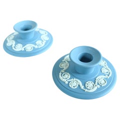 Wedgwood blue and white jasperware candleholders