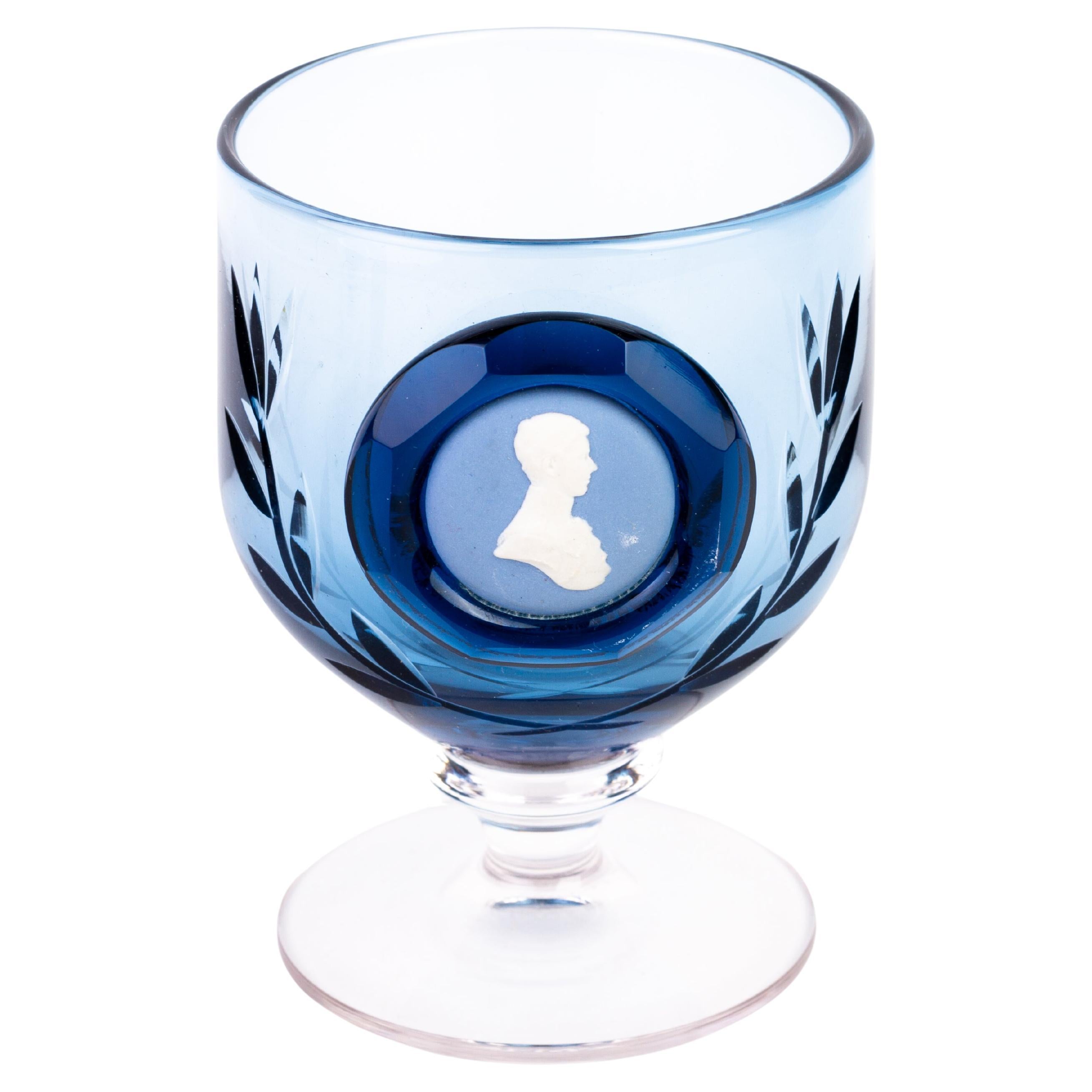Wedgwood Blue Glass Cameo Portrait Goblet Prince Charles For Sale