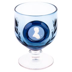 Vintage Wedgwood Blue Glass Cameo Portrait Goblet Prince Charles