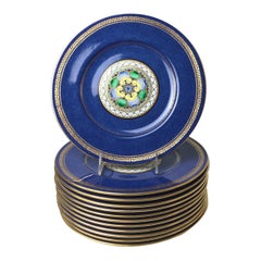 Assiettes de présentation florales Wedgwood Blue Greek Key de 12 pièces