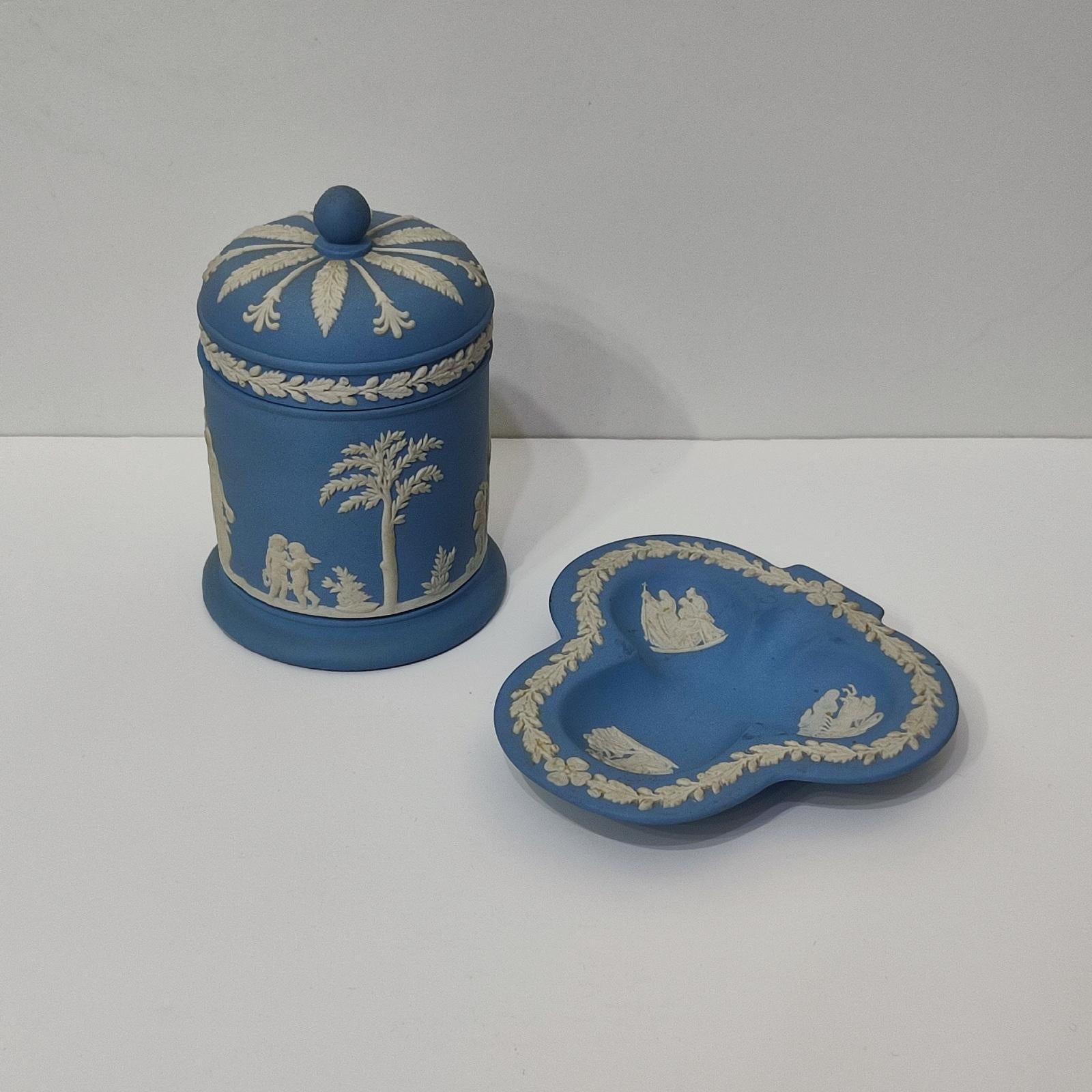 Ceramic Wedgwood Blue Jasper Smoking Set Classical Scenes, Set of 2, FREESHIP For Sale