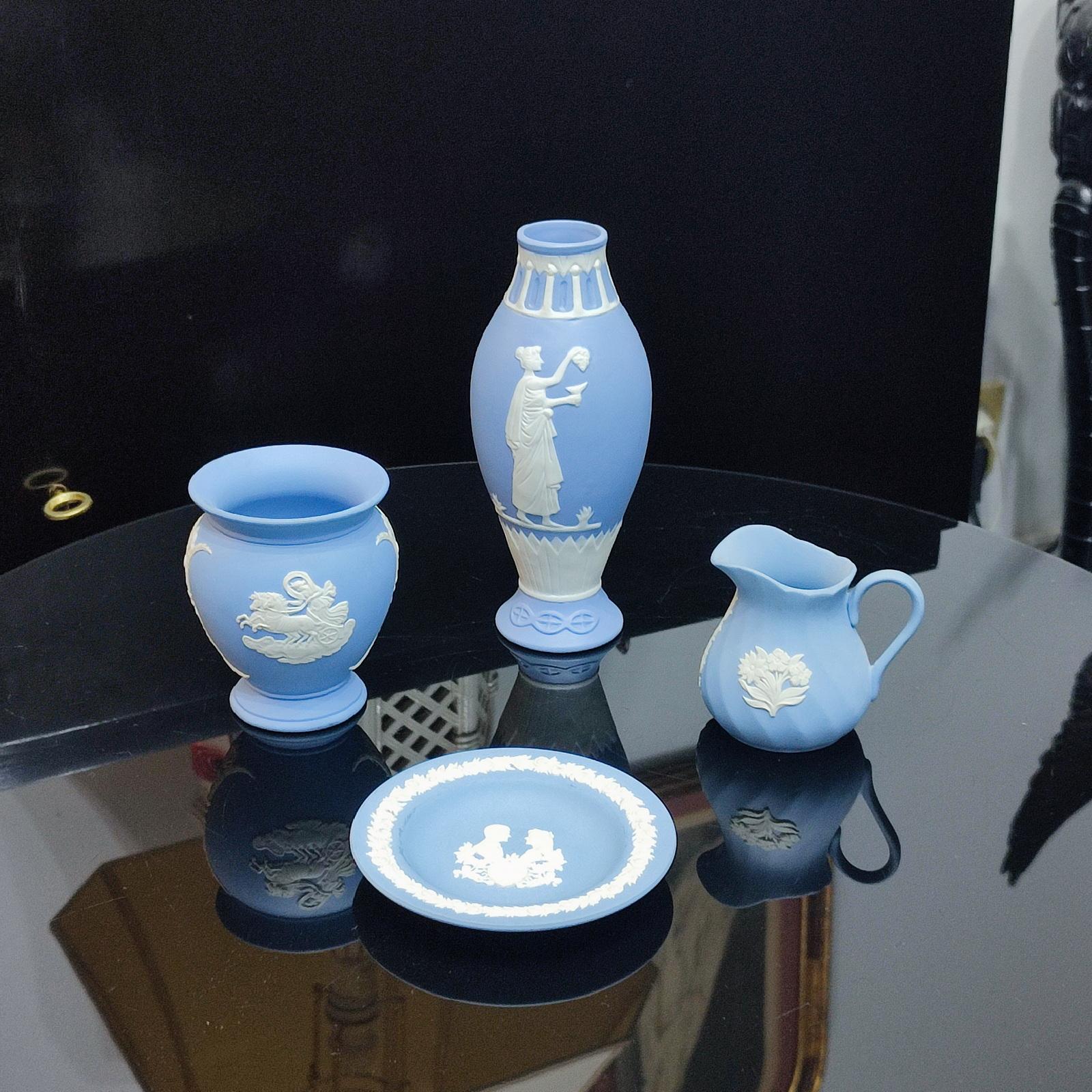 English Wedgwood Blue Jasper Ware Vessels Classical Scenes, Collection of 4, FREESHIP For Sale