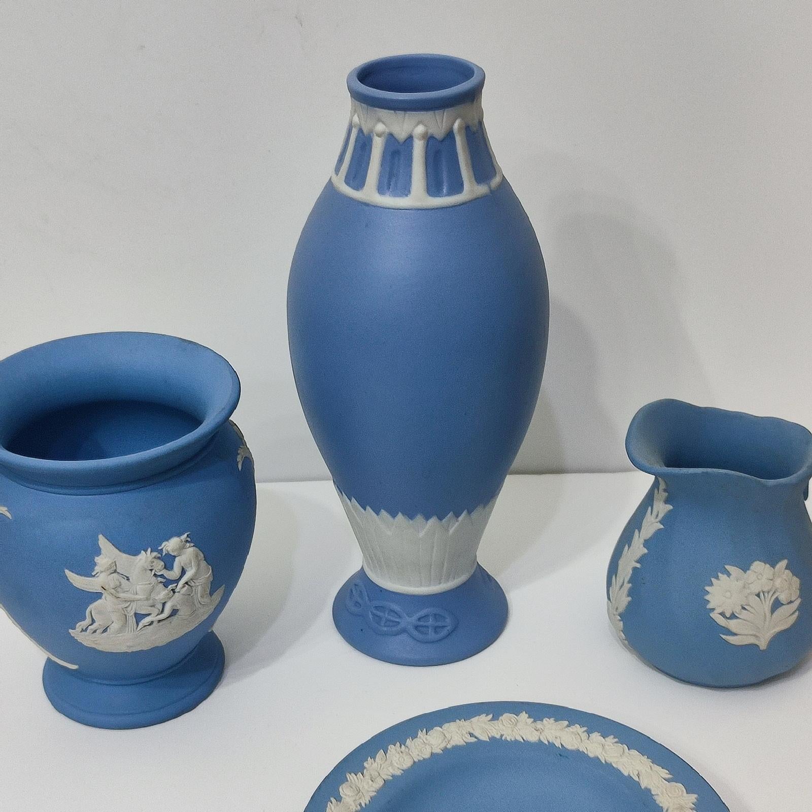 Ceramic Wedgwood Blue Jasper Ware Vessels Classical Scenes, Collection of 4, FREESHIP For Sale