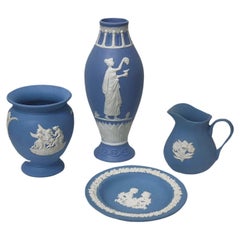Vintage Wedgwood Blue Jasper Ware Vessels Classical Scenes, Collection of 4, FREESHIP