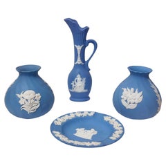 Retro Wedgwood Blue Jasper Ware Vessels Classical Scenes, Collection of 4, FREESHIP