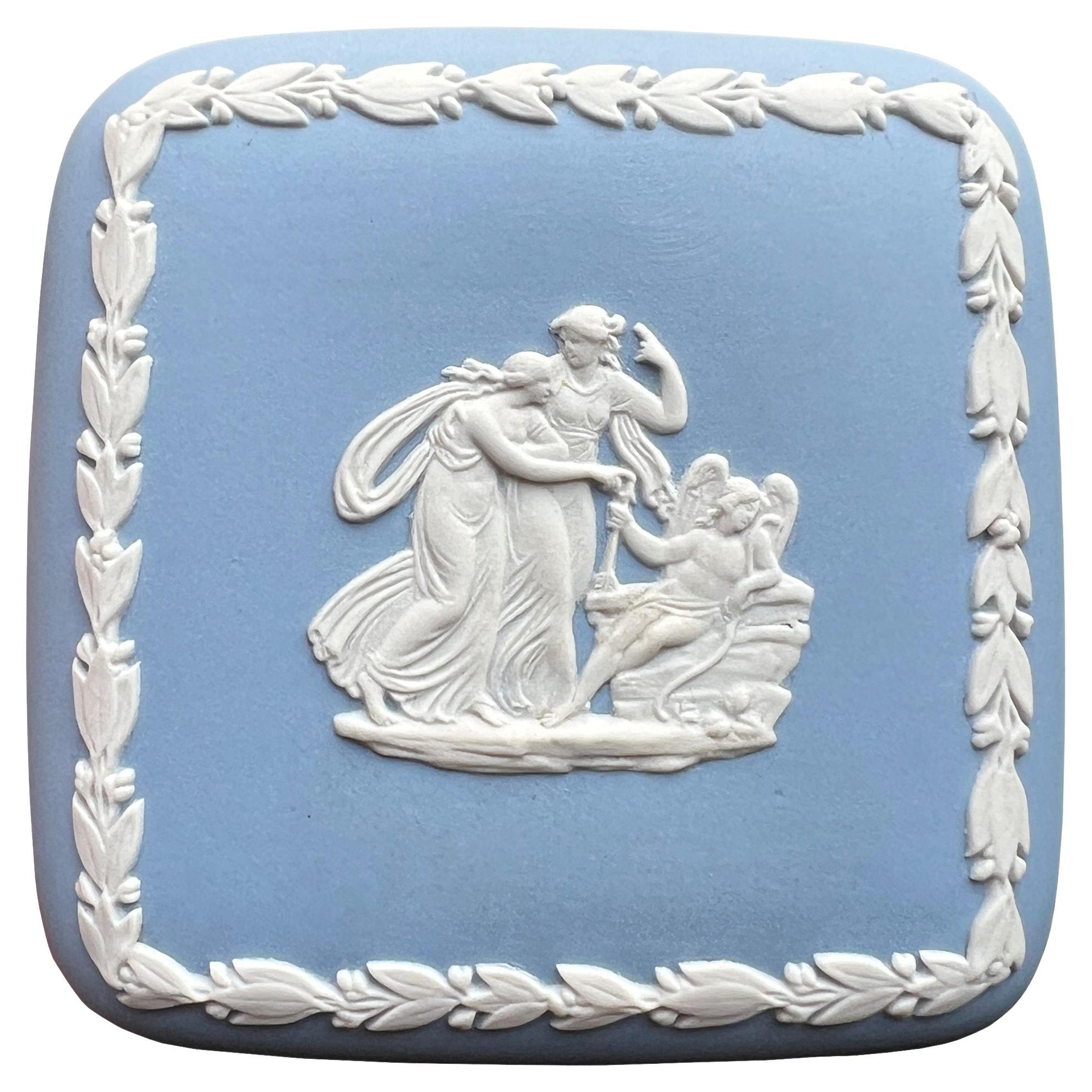 Wedgwood Blue Jasperware Lidded Trinket Box with Neo Classical Relief