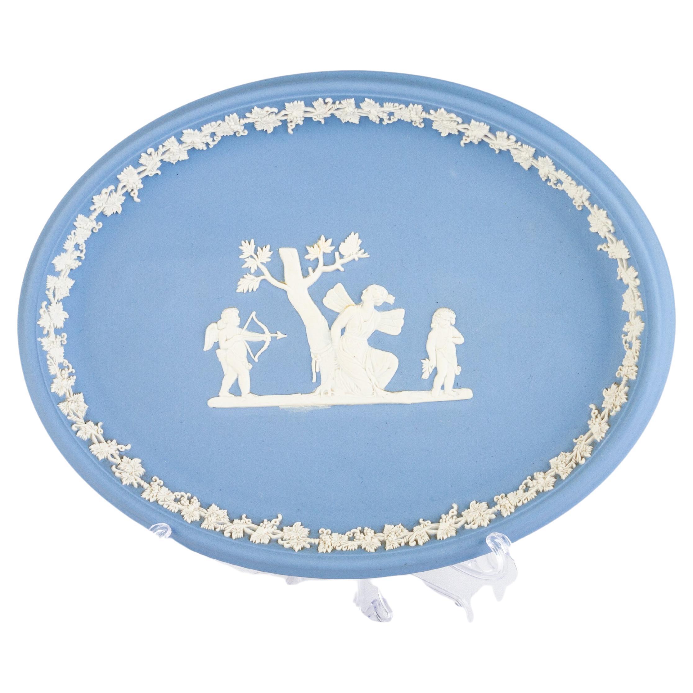 Wedgwood Blue Jasperware Neoclassical Cameo Oval Plate Tray 