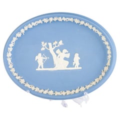 Wedgwood Blue Jasperware Neoclassical Cameo Oval Plate Tray 