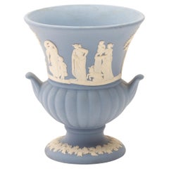 Vintage Wedgwood Blue Jasperware Neoclassical Cameo Urn Vase