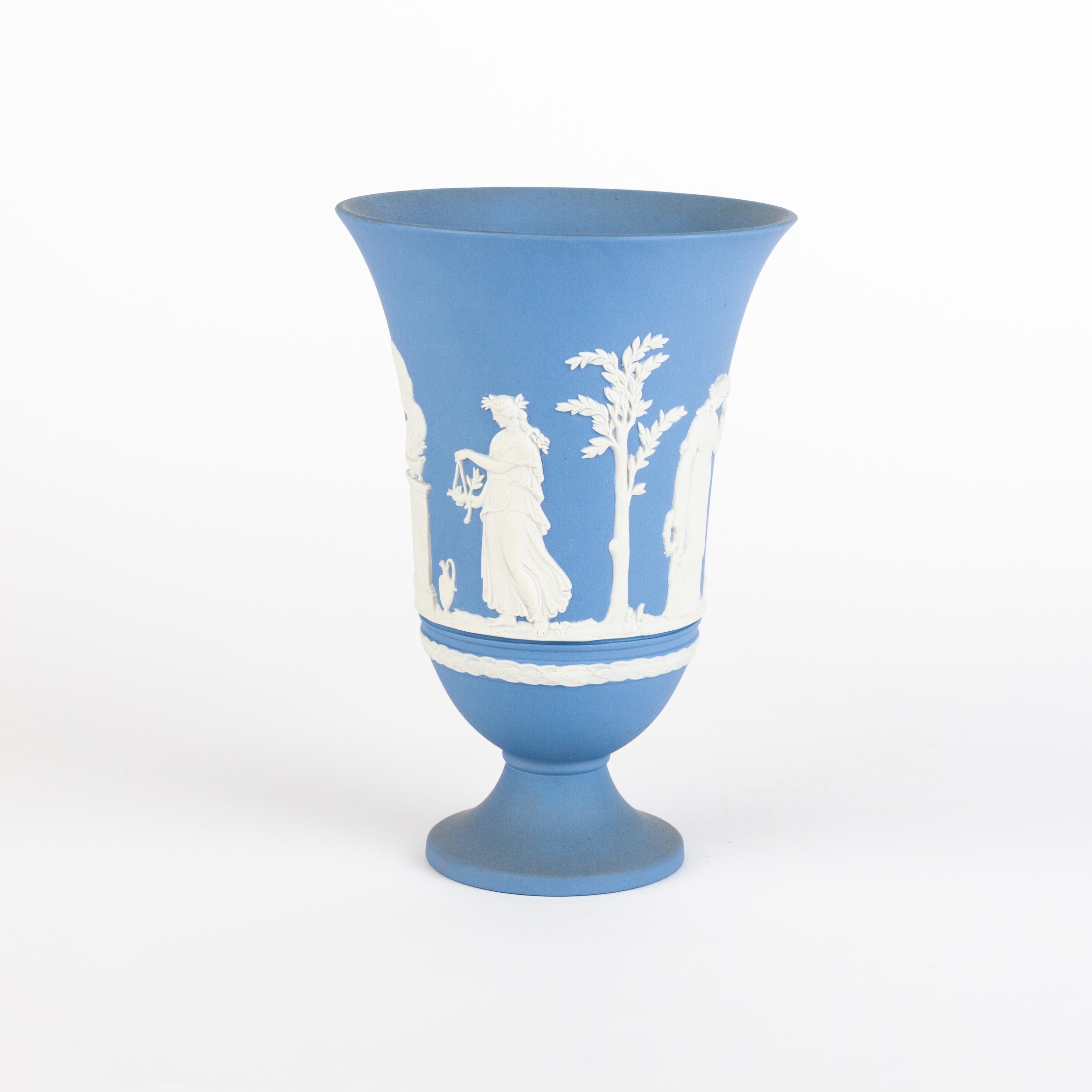 20th Century Wedgwood Blue Jasperware Neoclassical Cameo Vase