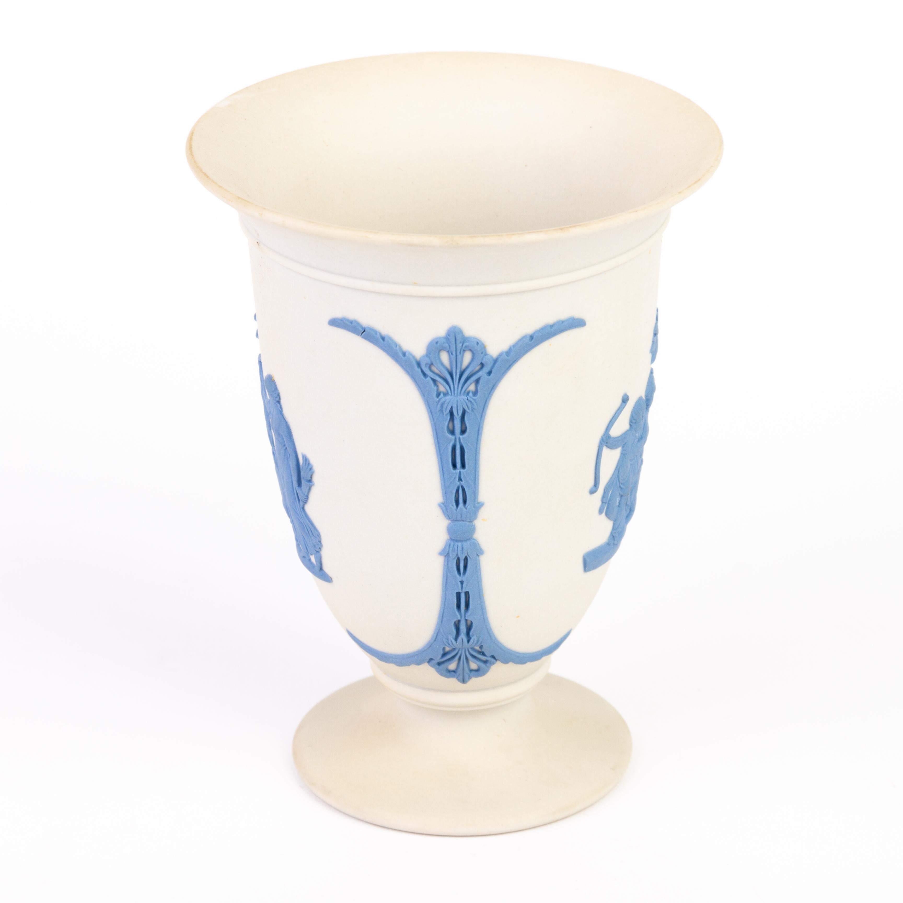 From a private collection.
Free international shipping.
Wedgwood White & Blue Jasperware Neoclassical Vase