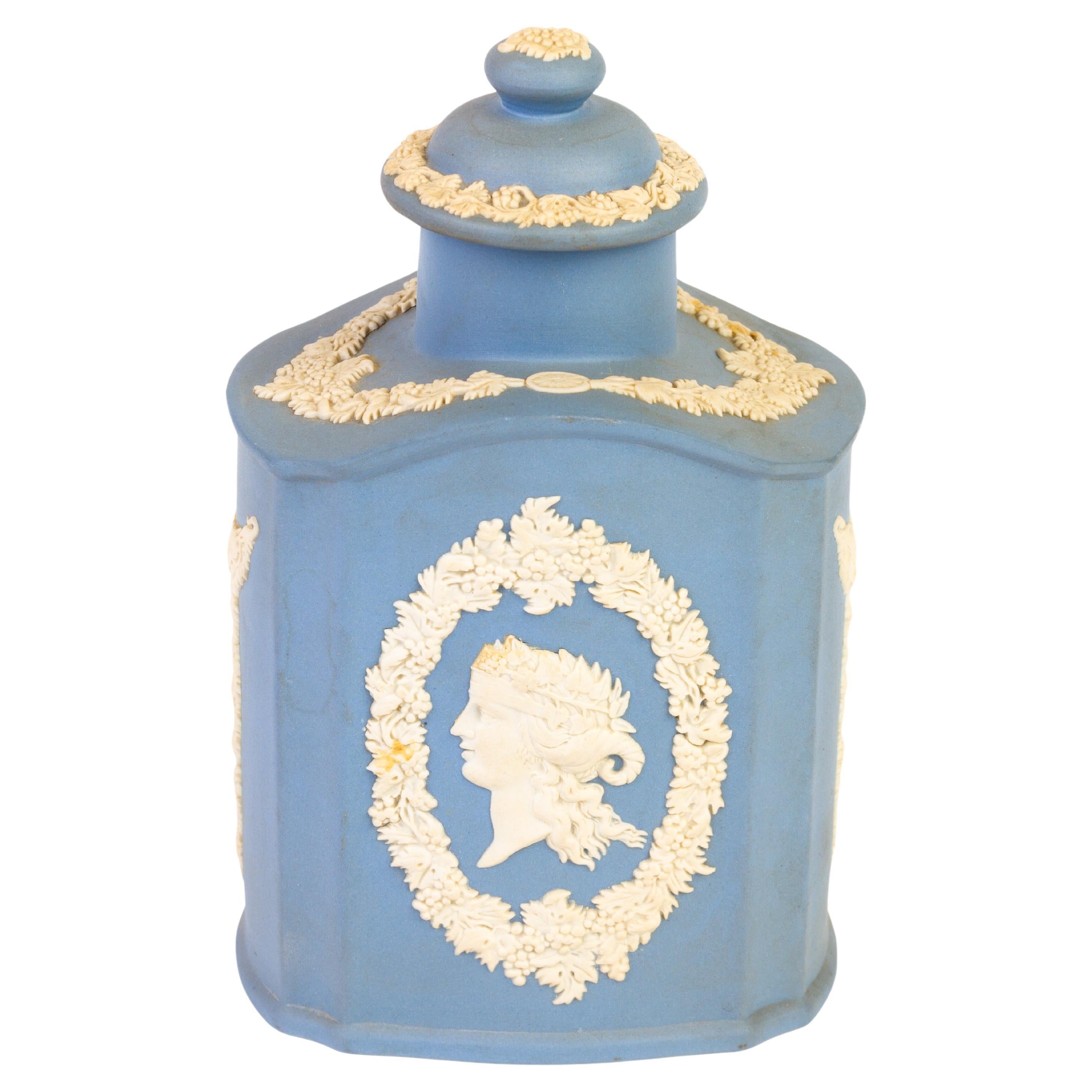 Wedgwood Blue Jasperware Neoclassical Tea Caddy  For Sale