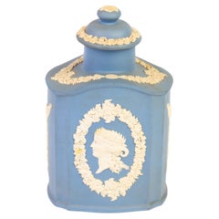 Vintage Wedgwood Blue Jasperware Neoclassical Tea Caddy 