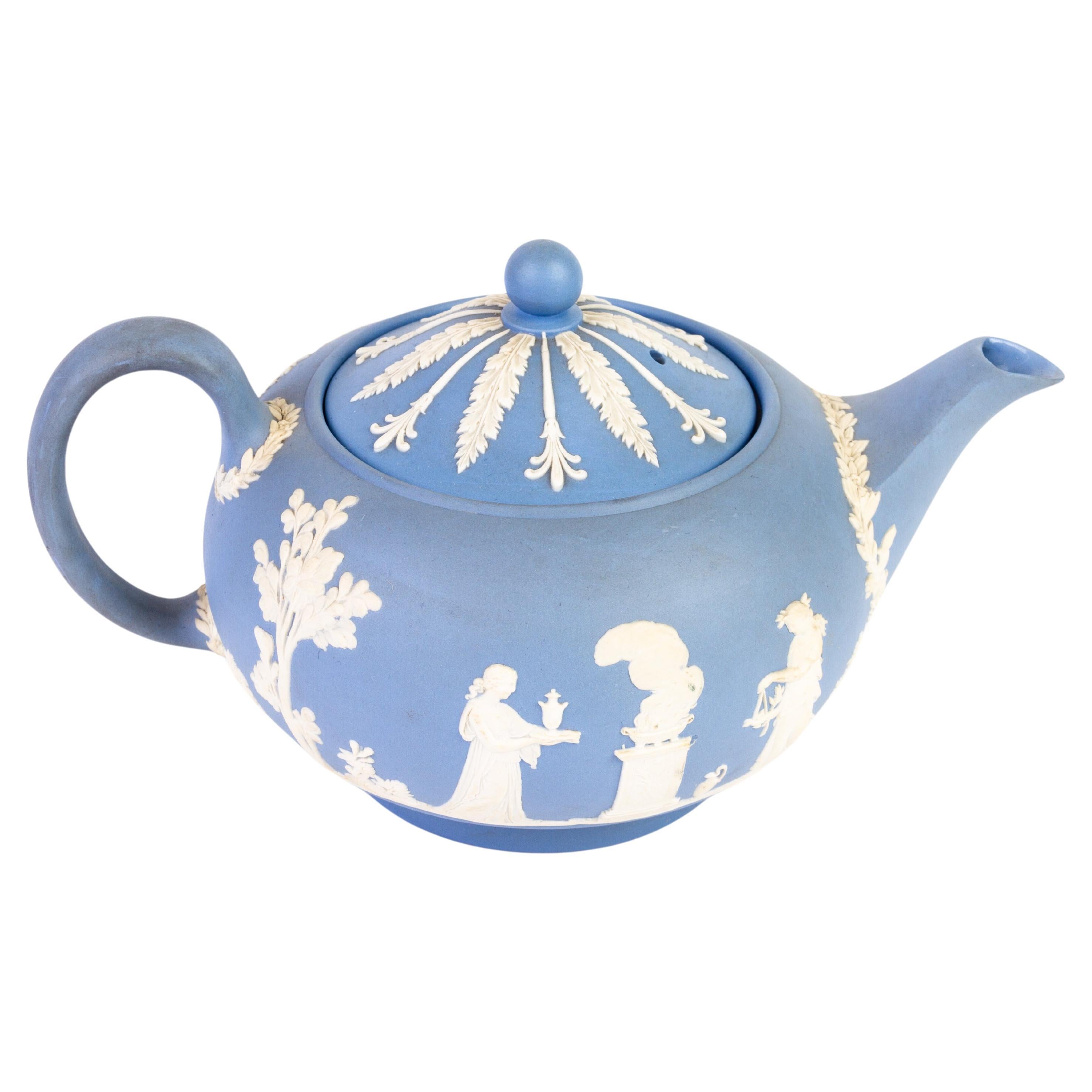 Wedgwood Blue Jasperware Neoclassical Teapot  For Sale