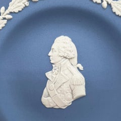 Wedgwood Blue Jasperware Portrait Dish with Classical Laurel Border