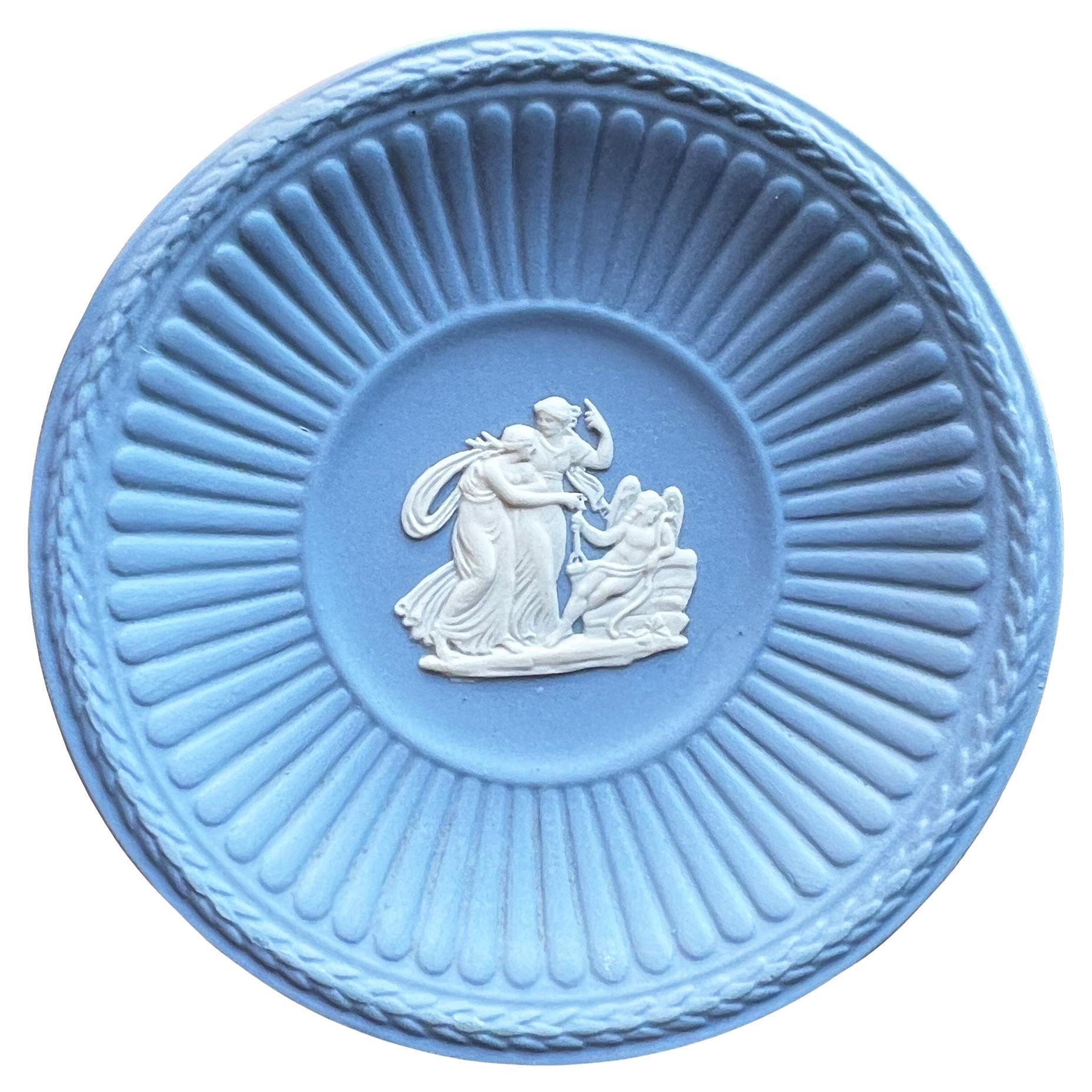 Wedgwood Blue Jasperware Small Cupid Dish with Classical Figural Relief For Sale