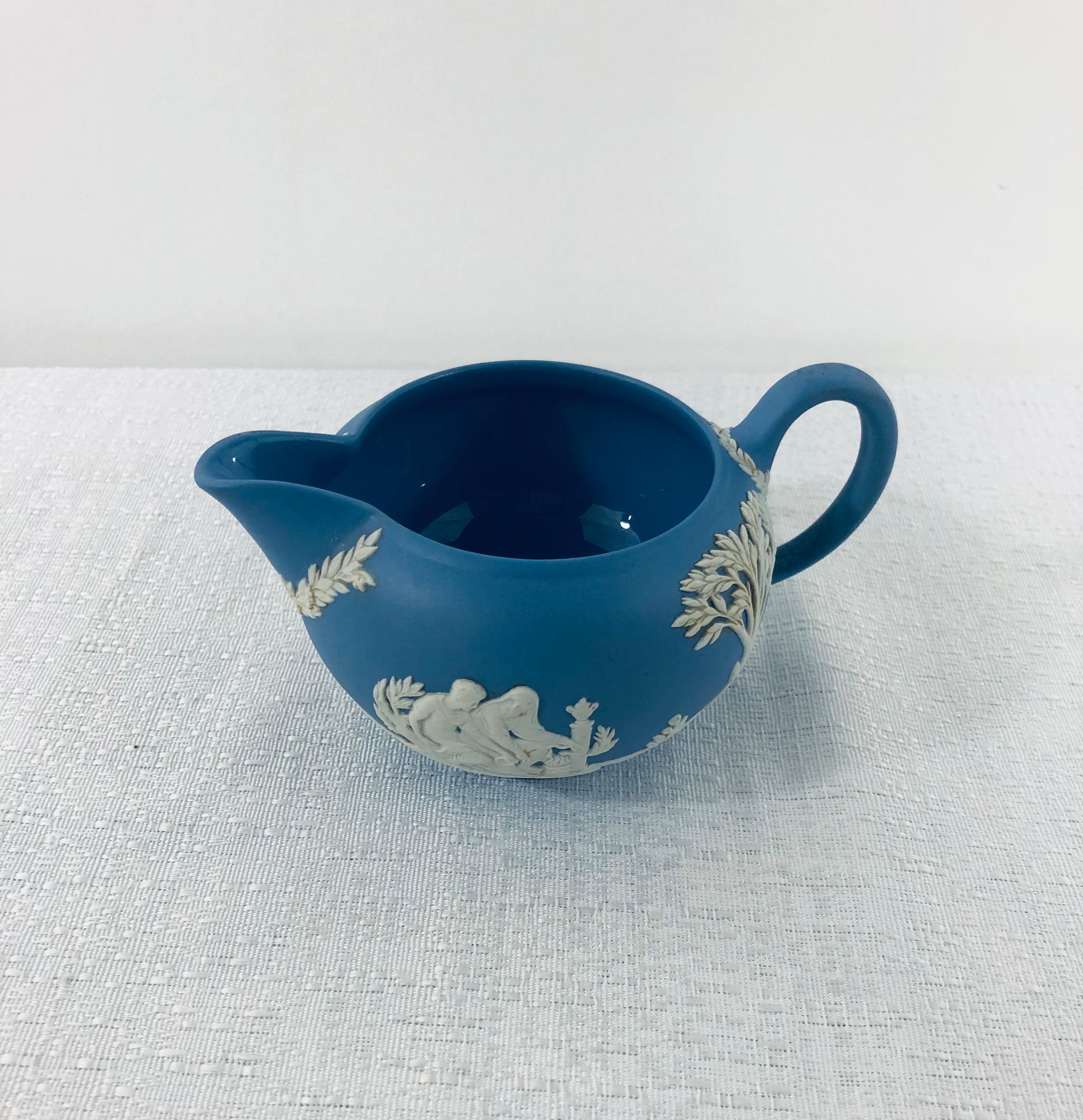 Victorian Wedgwood Blue Jasperware Tea Set , 4 Pieces