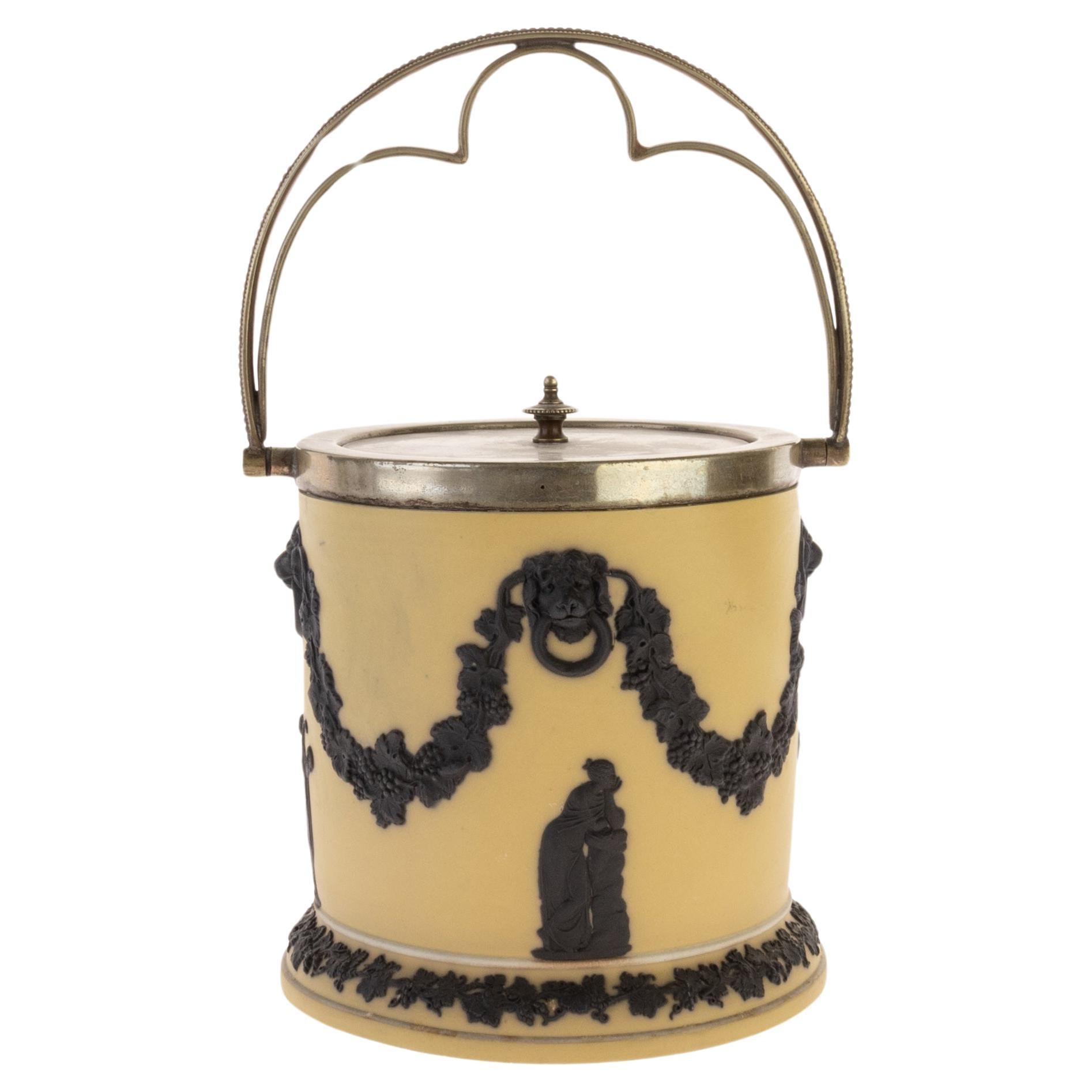 Wedgwood Cane Black Basalt Jasper Dip Neoclassical Biscuit Jar 19th Century