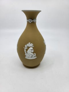 Wedgwood Cane Yellow Jasperware Vase, Neoclassical Cherubs, 12.5" Tall