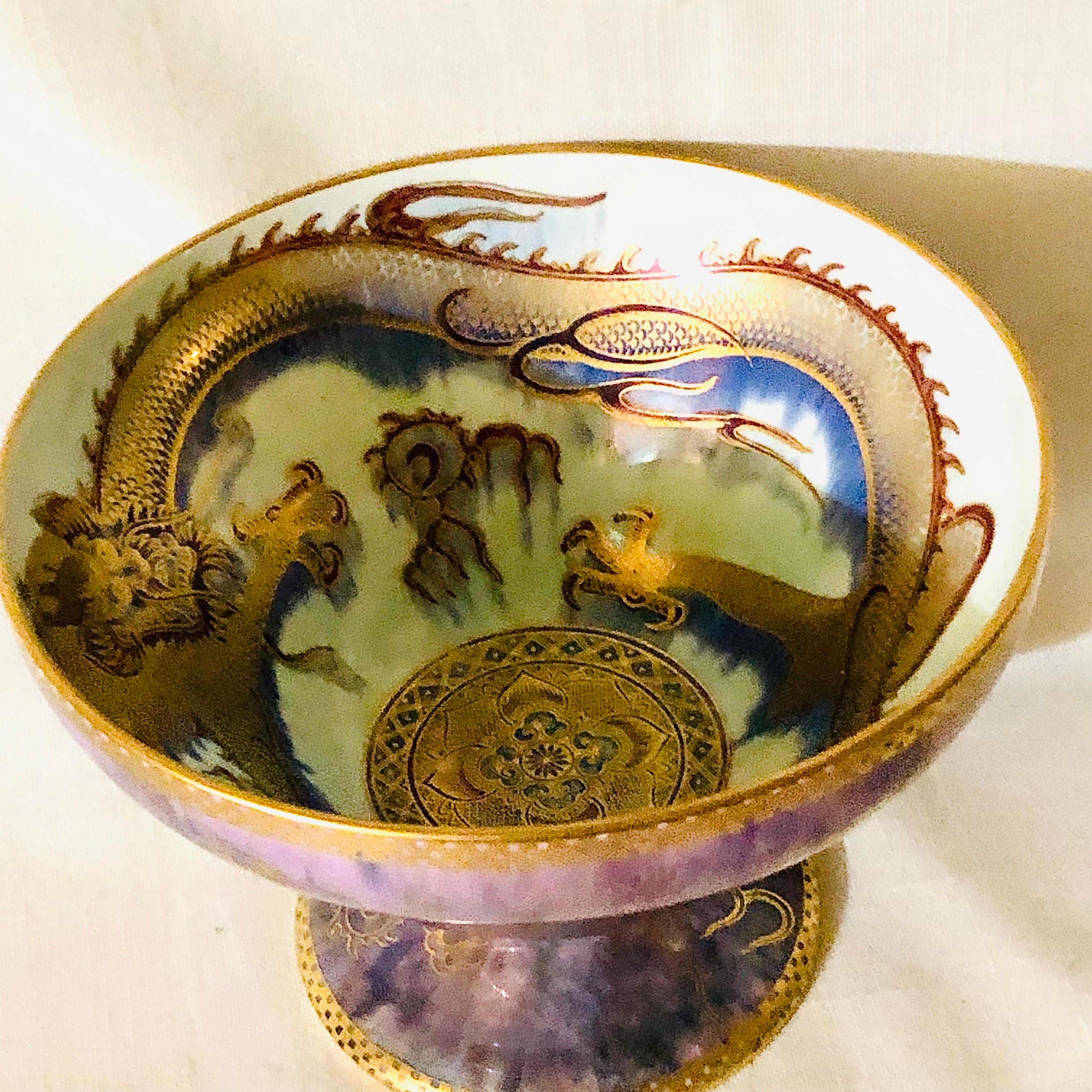 English Wedgwood Celestial Dragons Fairyland Luster Bowl With Purple Luster and Dragons
