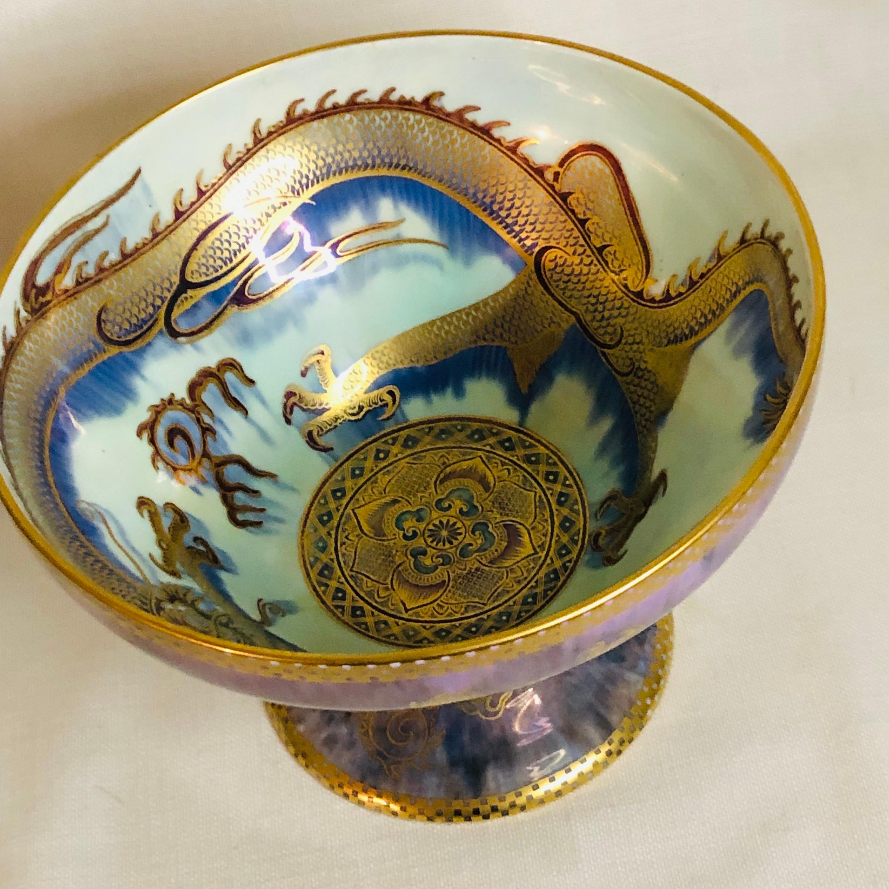 Porcelain Wedgwood Celestial Dragons Fairyland Luster Bowl With Purple Luster and Dragons