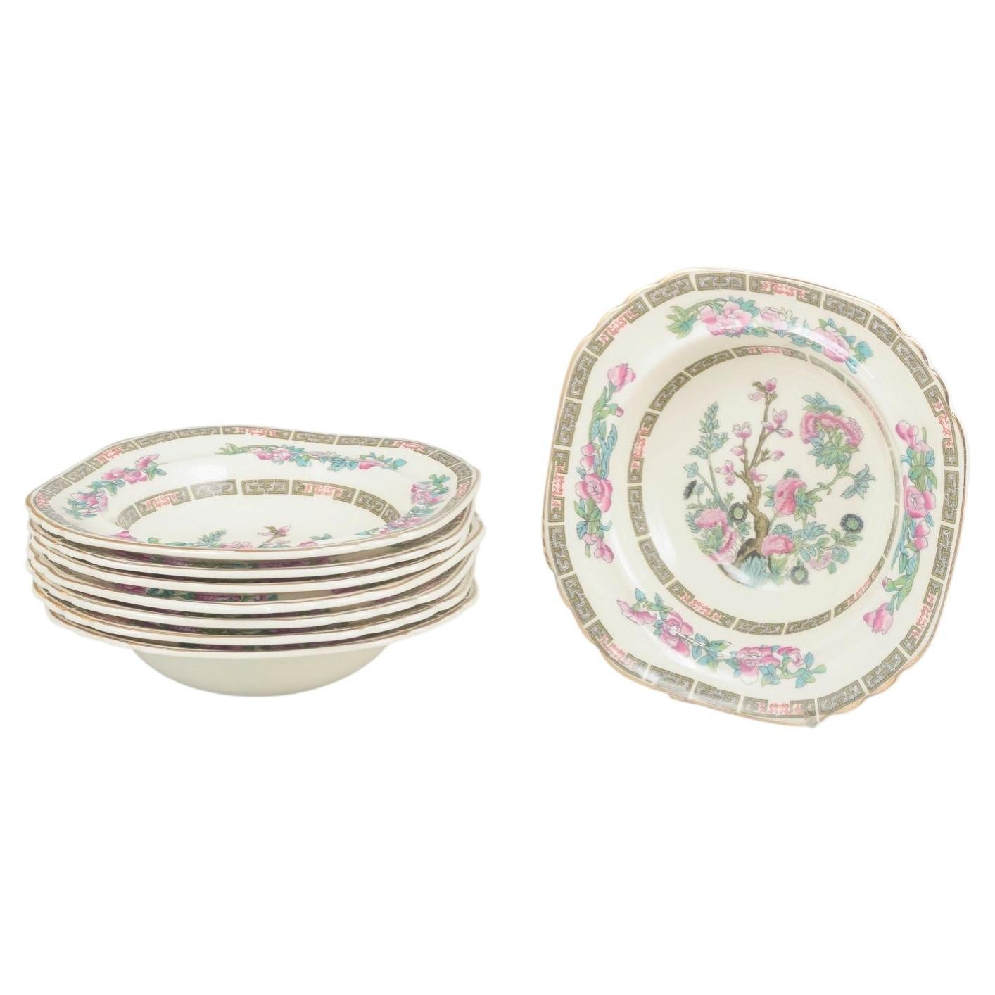 Wedgwood & Co, England. Set of 8 faience deep plates with oriental motif.