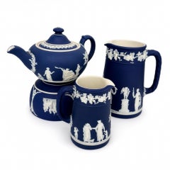 Wedgwood Cobalt Blue Jasperware Tea Set, 4-Piece, England, 1960s