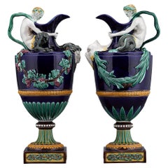 Wedgwood Cobalt Majolica Wine & Water Ewers