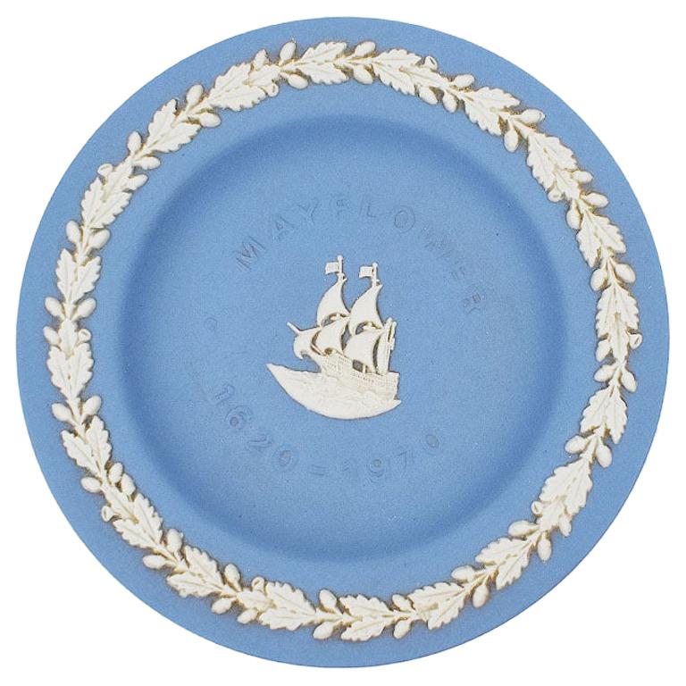 Wedgwood Collectors Society Blue Jasperware Mayflower Ship Catchall Dish