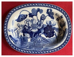 Wedgwood Creamware Blue & White Botanical Platter in Darwin Water Lily Pattern