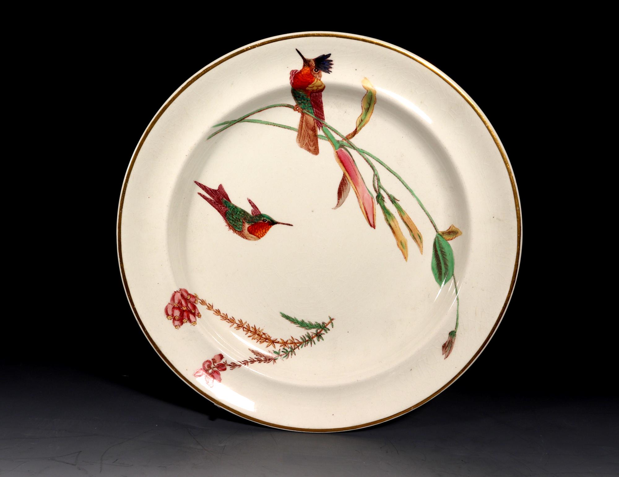 Charming!
Wedgwood Creamware Plates,
Hummingbird Butterfly & Flowers Pattern, 
Pattern No. 7961,
Circa 1868.

The set of three absolutely charming creamware Wedgwood plates are painted with a pattern known as the Hummingbird & Flowers pattern.  Each