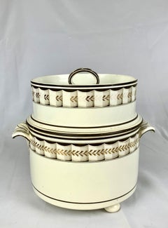 Wedgwood Creamware Ice Pail and Fruit Cooler Lag & Feather Pattern England 1820