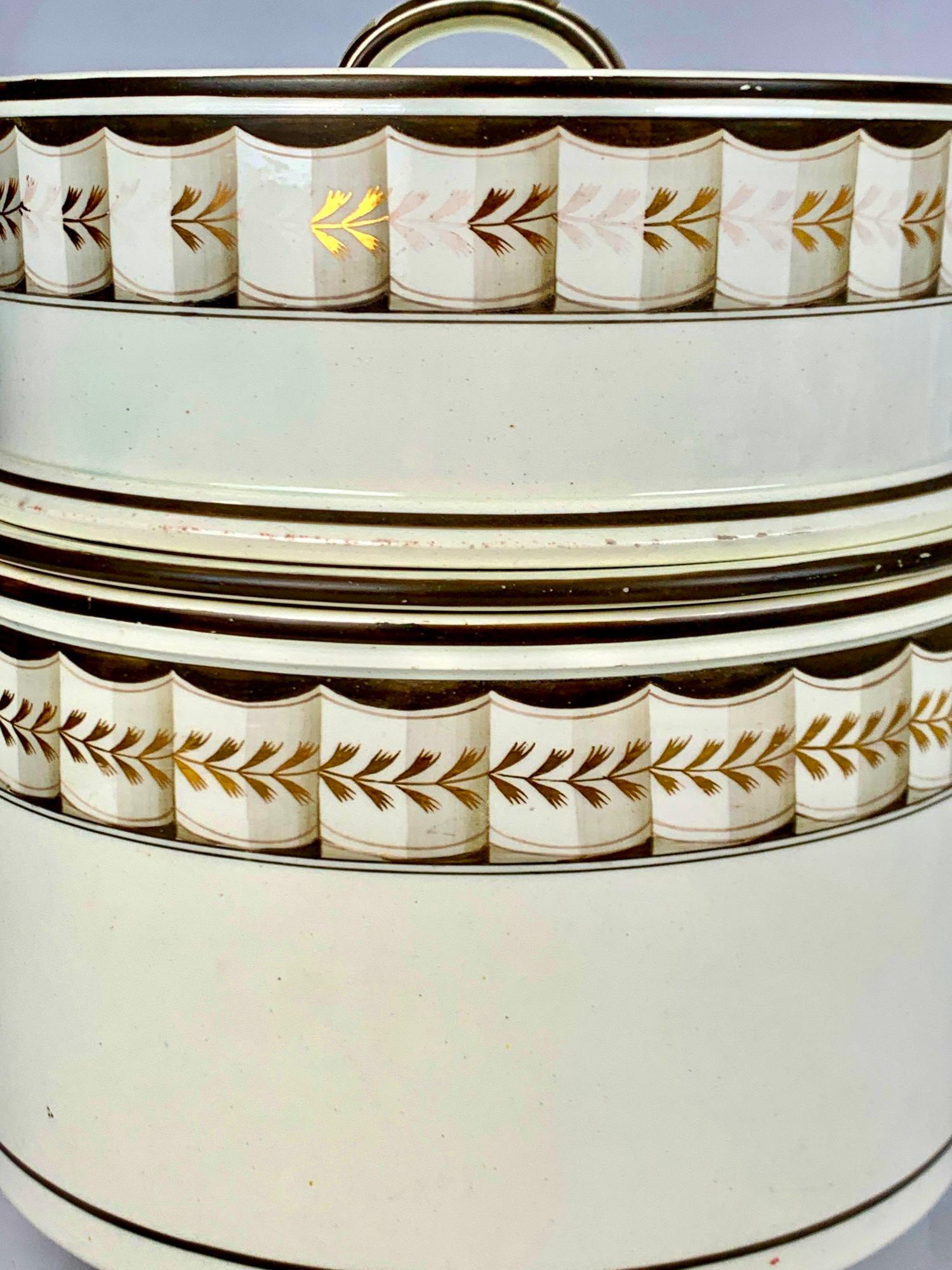 English Wedgwood Creamware Ice Pail and Fruit Cooler Lag & Feather Pattern England 1820