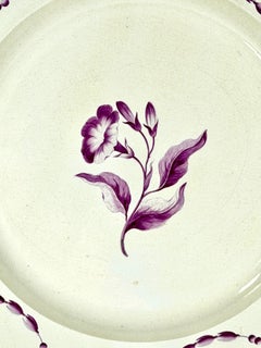 Wedgwood Creamware Plate Hand Painted Purple Flower England c1765