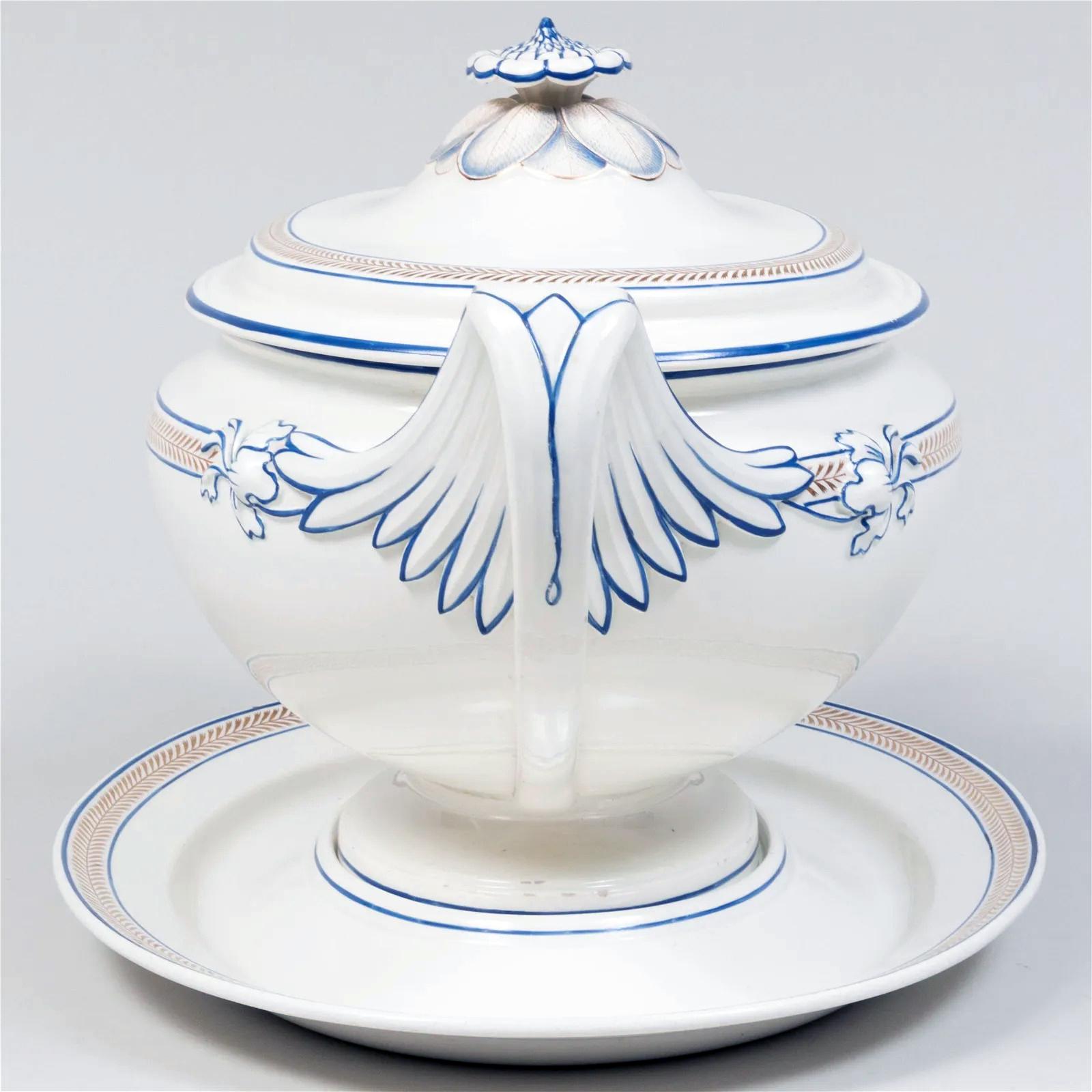 19th Century Wedgwood Creamware Pottery Soup Tureen, Cover & Stand, Pattern #348