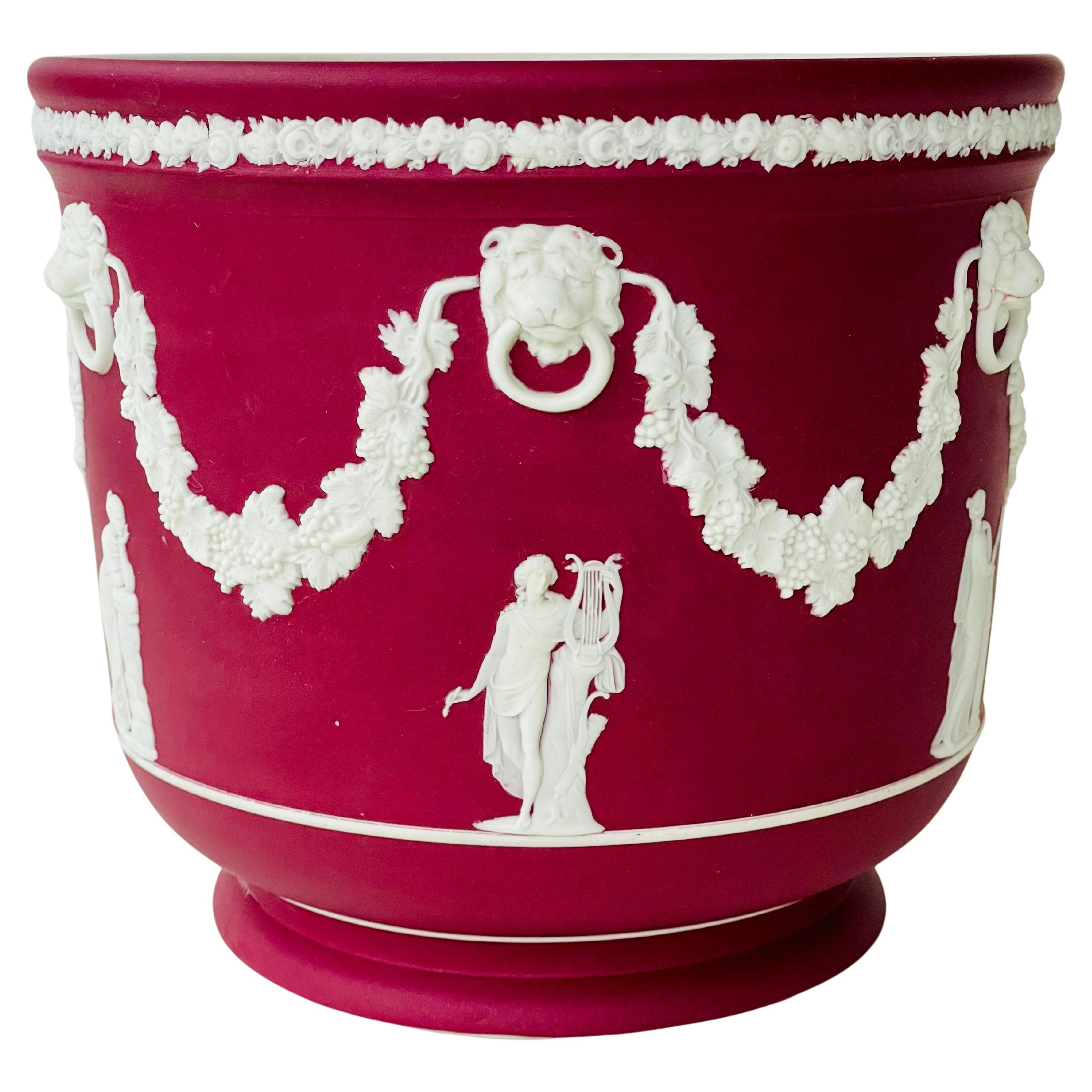 Wedgwood Crimson Dip Jasper Ware Garden Pot For Sale
