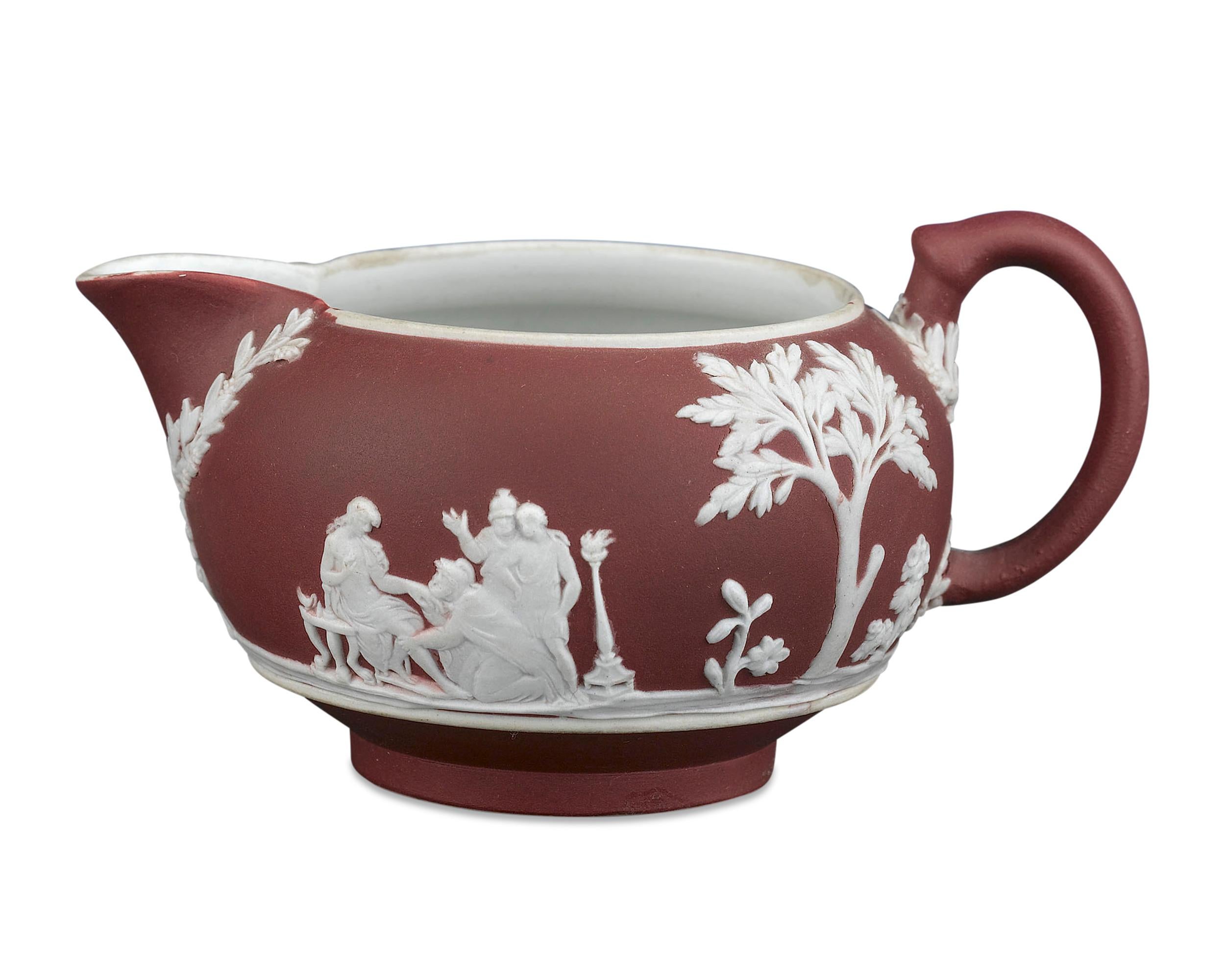 English Wedgwood Crimson Jasper Dip Creamer and Sugar Bowl