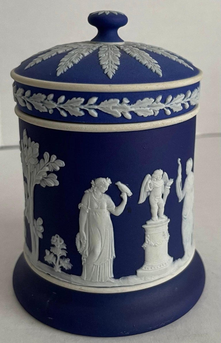 wedgwood tobacco jar Sage Green Jasperware Vanity Lidded 20th C WedgwoodWednesday  20th Century 4"