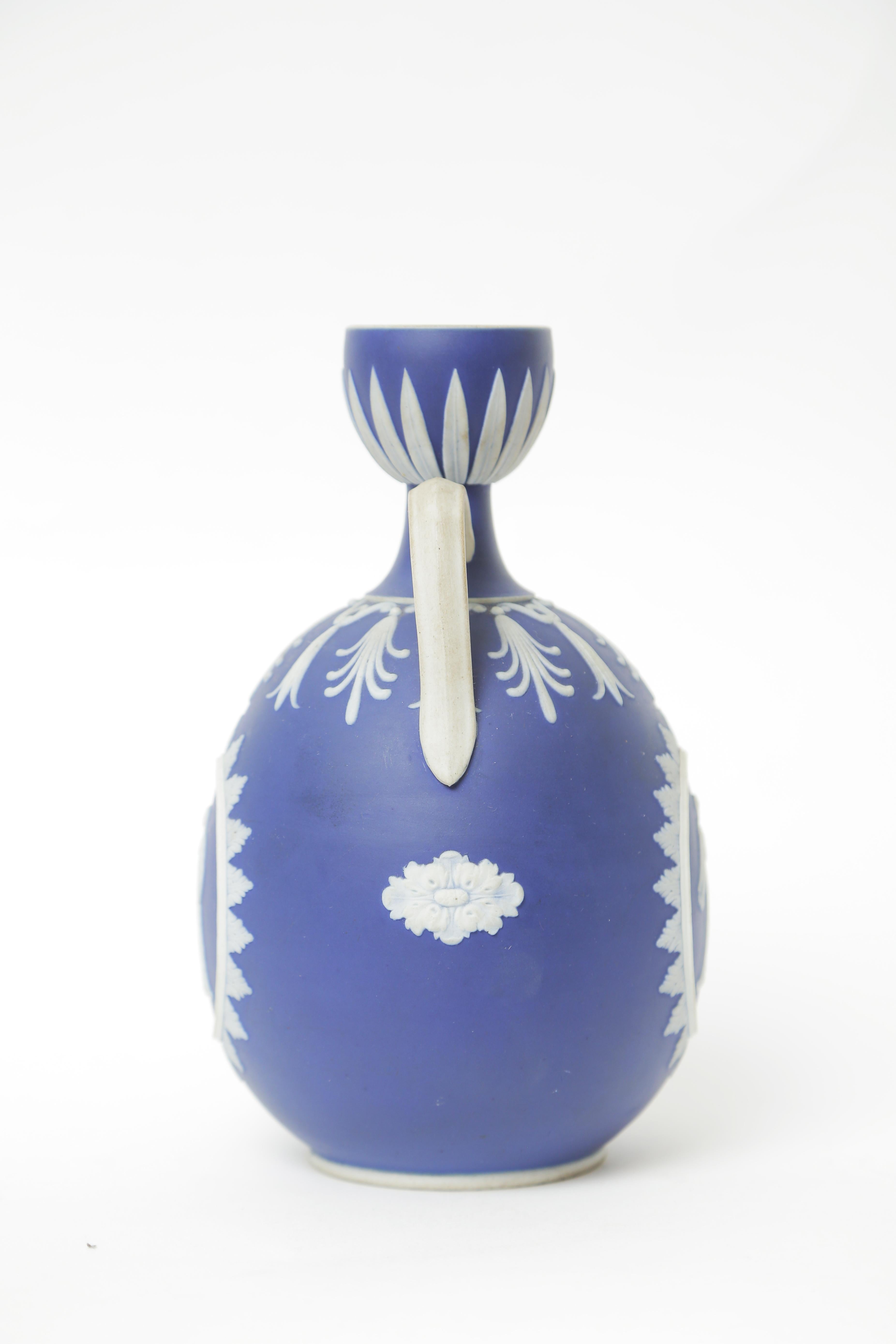 Hand-Crafted Wedgwood Dark Blue Jasperware Vase, Greco Roman Relief, Antique, 19th Century