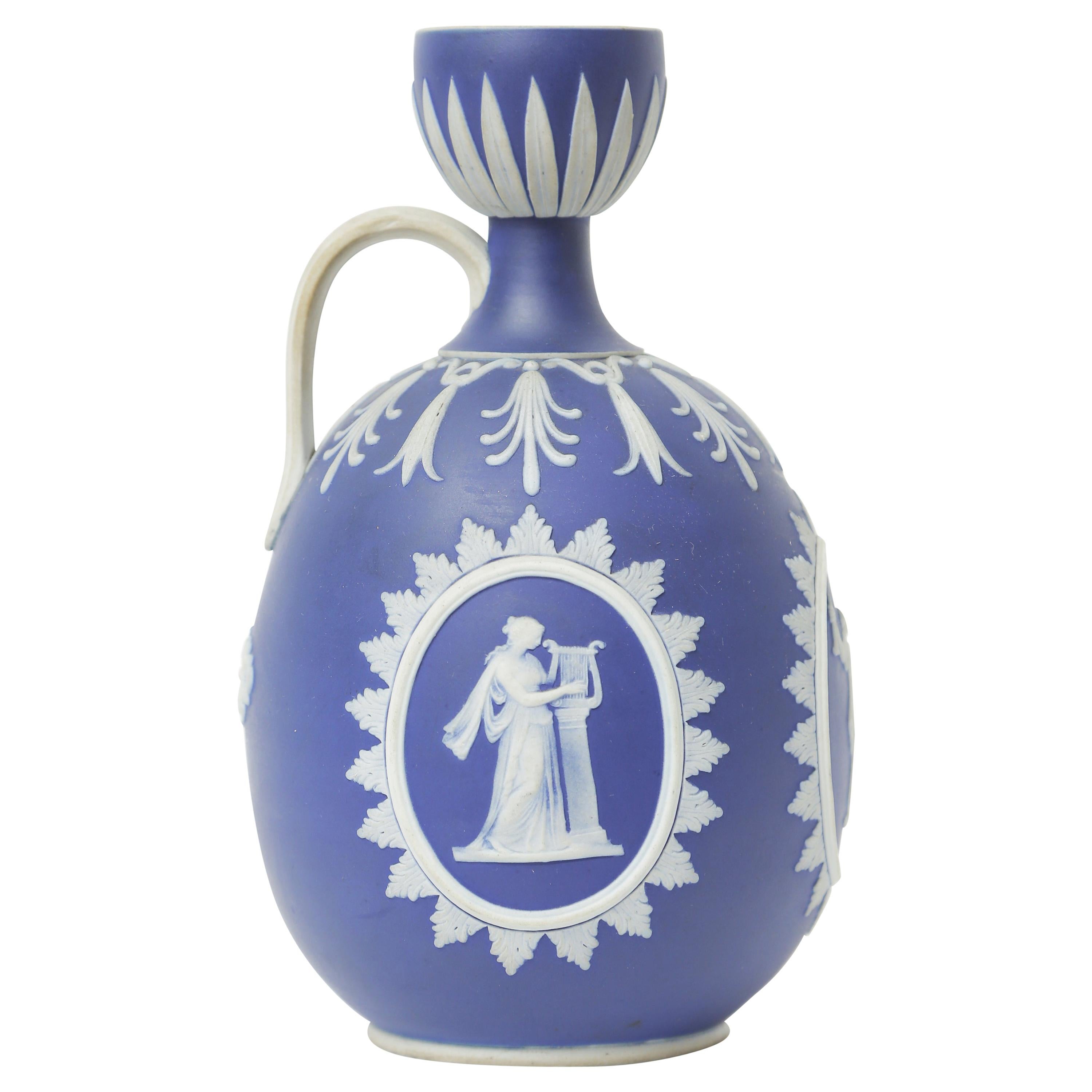 Wedgwood Dark Blue Jasperware Vase, Greco Roman Relief, Antique, 19th Century