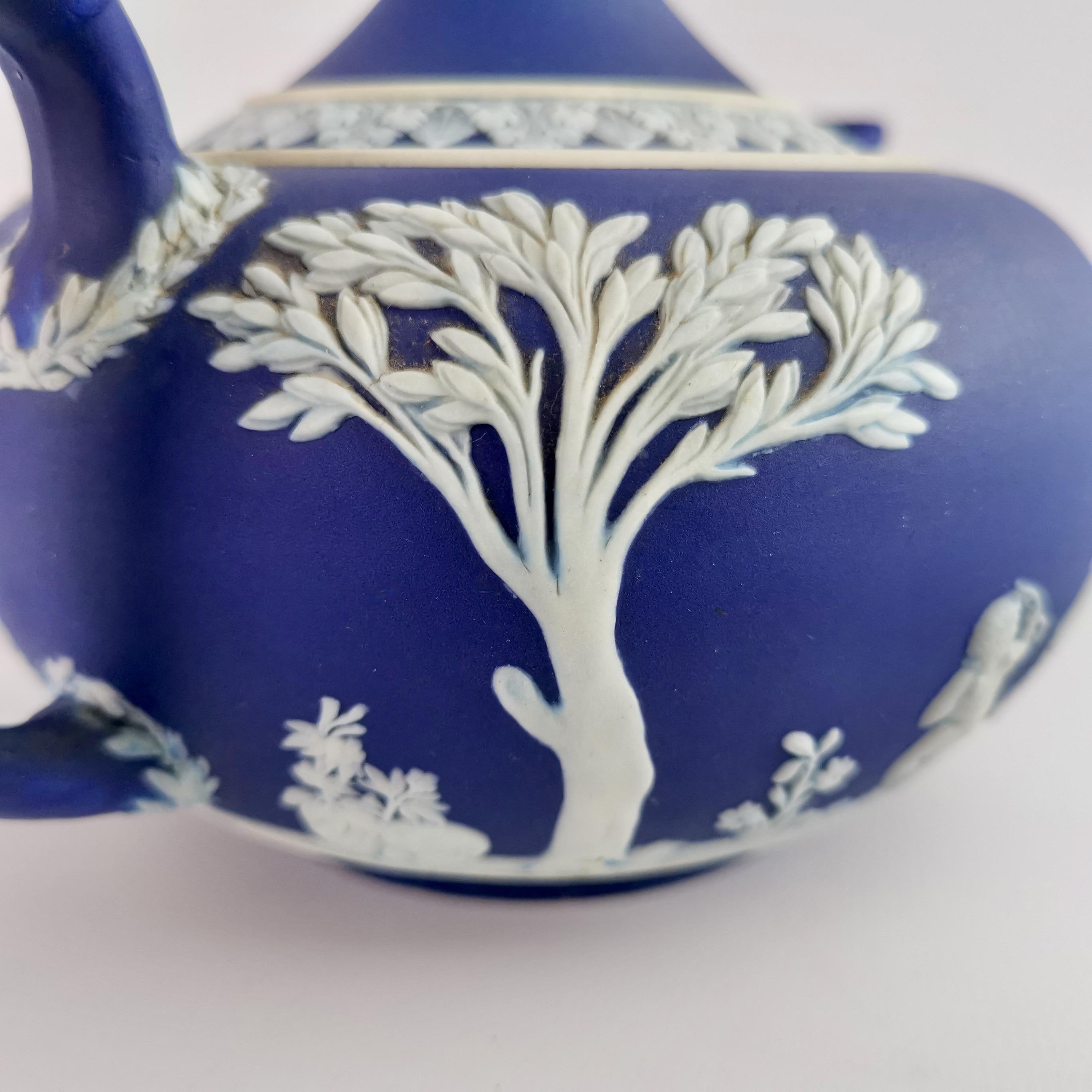 Wedgwood Dark Blue Neoclassical Jasperware Porcelain Teapot, 1 Pint, 1921 2