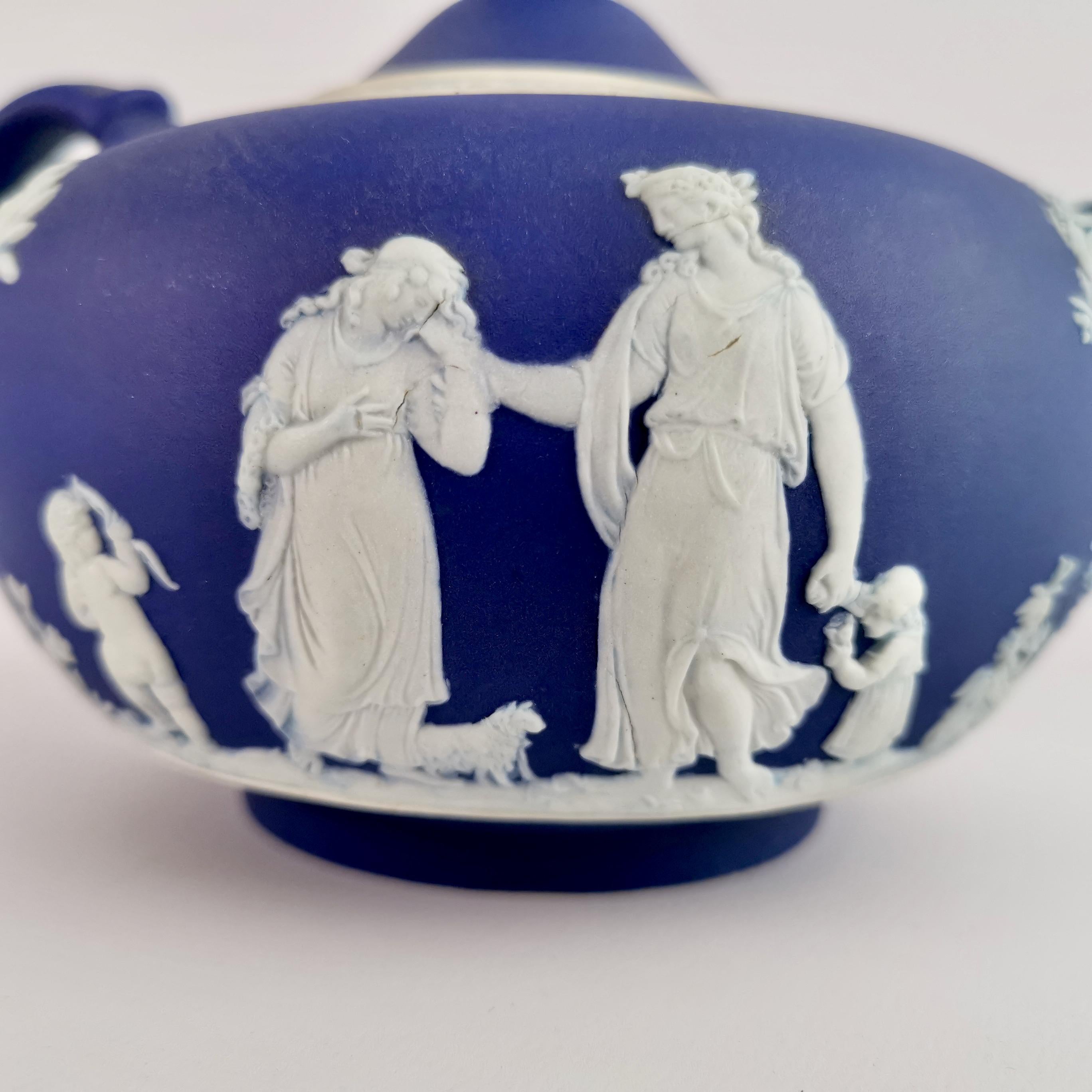 Appliqué Wedgwood Dark Blue Neoclassical Jasperware Porcelain Teapot, 1 Pint, 1921